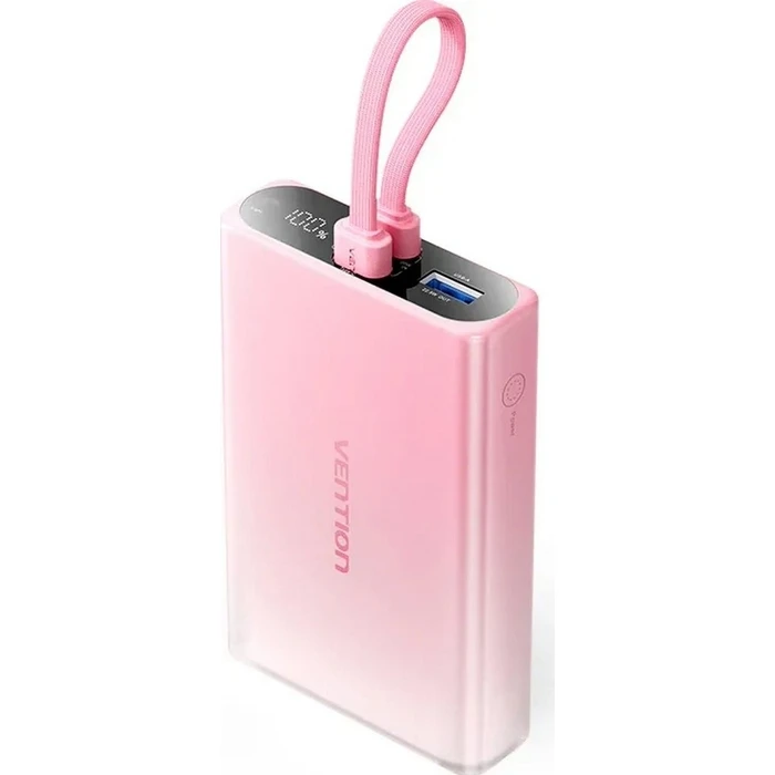Power Bank Vention 10000 mAh USB-C + Lightning + USB-A 22.5W with display LED Pink