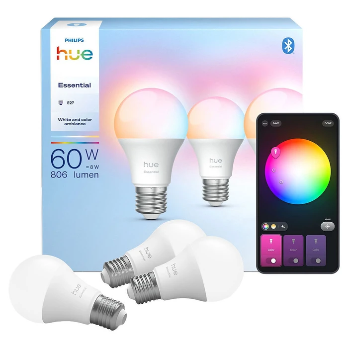 Smart Λάμπες Philips Hue Essential A60 Smart E27 8W - 3τμχ