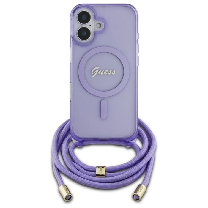 Guess GUHMP16SHCTSGNSU Apple iPhone 16 hardcase Crossbody Cord Script MagSafe purple
