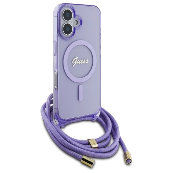 Guess GUHMP16SHCTSGNSU Apple iPhone 16 hardcase Crossbody Cord Script MagSafe purple