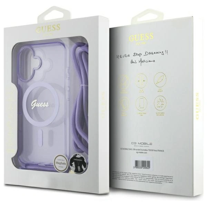 Guess GUHMP16SHCTSGNSU Apple iPhone 16 hardcase Crossbody Cord Script MagSafe purple
