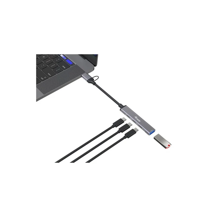 USB Hub Equip 4-Port USB-C3.2-Hub->3xUSB-C/USB-A +USB-A Adapt.10Gbps