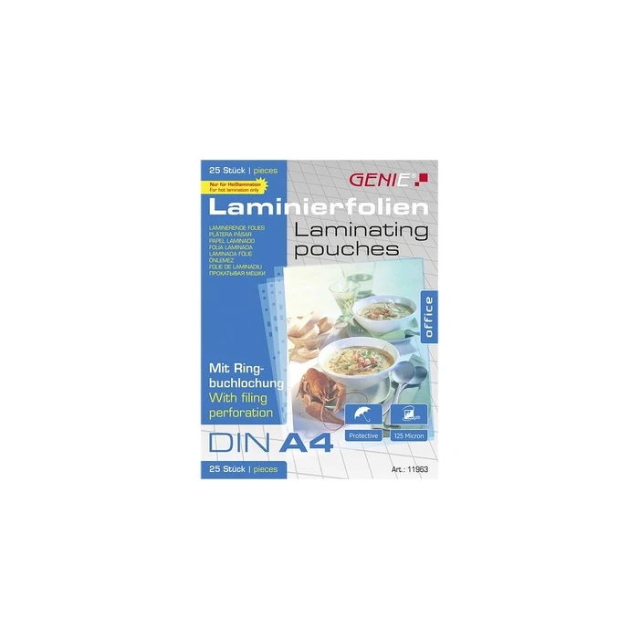 Ζελατίνες Πλαστικοποίησης Genie 25 A4 - Folien with Sheets with Ring Binder Holes