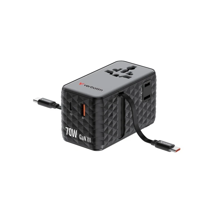 Φορτιστής Verbatim Charge'n'Travel Adapter 70W 2C retractable black