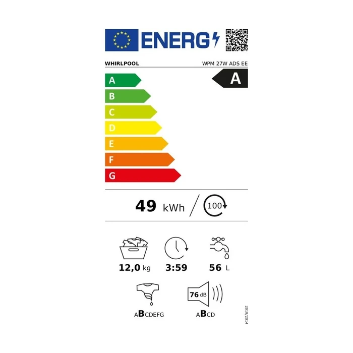 Πλυντήριο Ρούχων 60cm 12Kg Whirlpool Wpm 27W Ads Ee