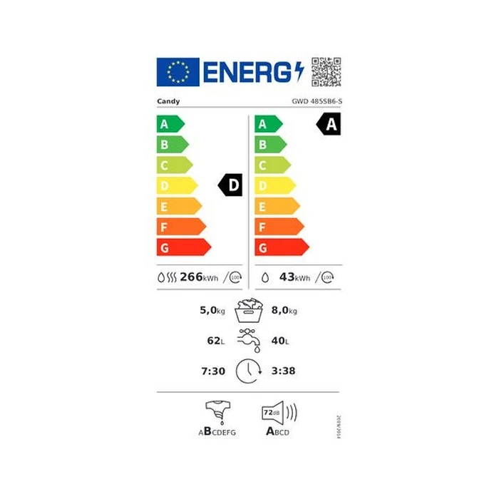 Πλυντήριο-Στεγνωτήριο 8/5Kg Candy Gwd 485Sb6-S