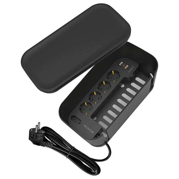 Κουτί Οργάνωσης Καλωδίων Sonora με Πολύπριζο 5 θέσεων & 3 θύρες USB, Μαύρο (Χωρίς συσκευασία)