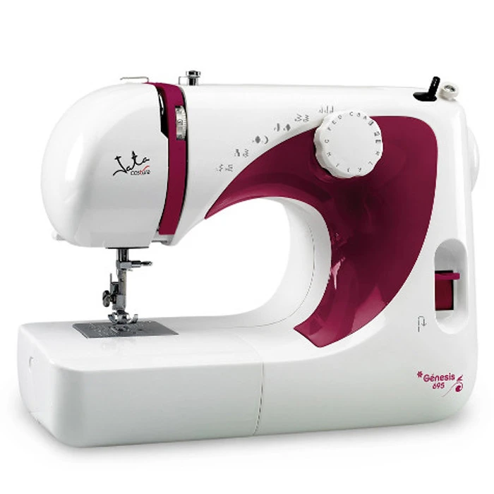 JATA Sewing Machine Double Needle Electronic Pedal Portable 70W MC695 White-Red