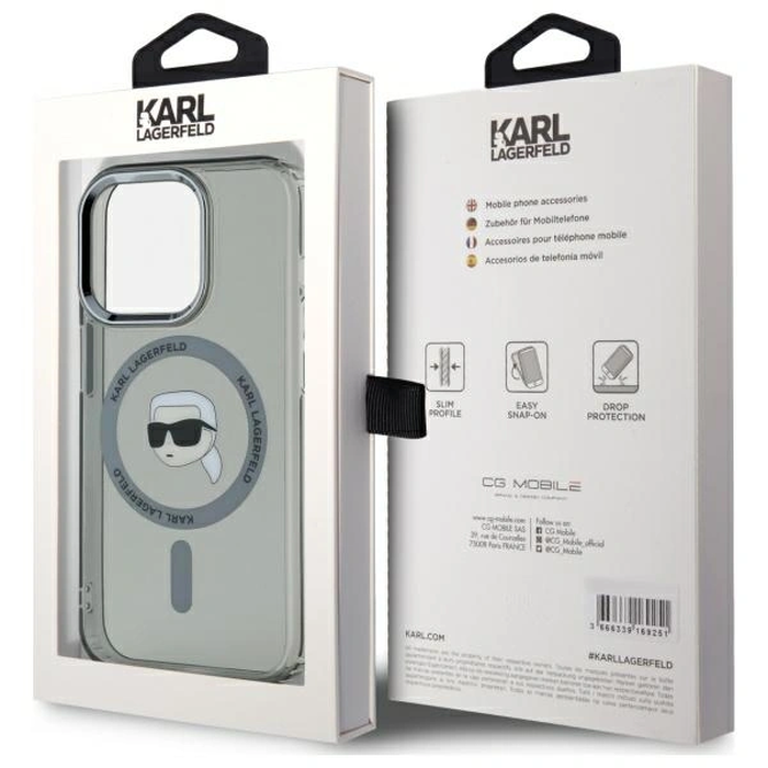 Karl Lagerfeld KLHMP15LHLSKIK Apple iPhone 15 Pro hardcase IML Metal Karl Head MagSafe black