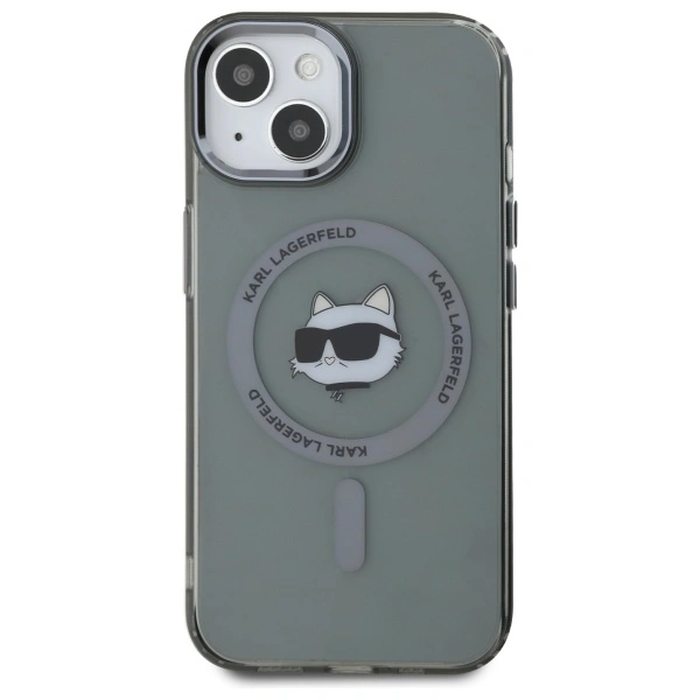 Karl Lagerfeld KLHMP15SHLSCHK Apple iPhone 15 hardcase IML Metal Choupette Head MagSafe black