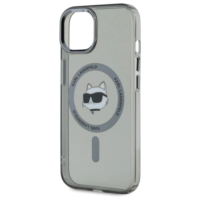 Karl Lagerfeld KLHMP15SHLSCHK Apple iPhone 15 hardcase IML Metal Choupette Head MagSafe black
