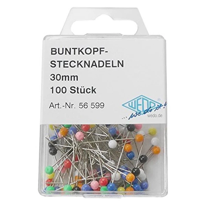 WEDO καρφίτσες (πινέζες) με πολύχρωμο κεφαλάκι 3 x 30 mm, 100 τεμ.