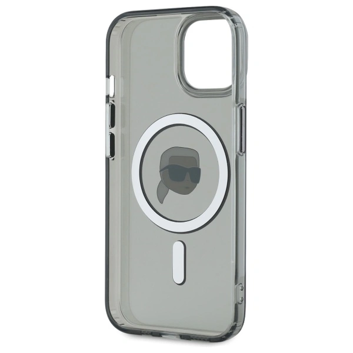 Karl Lagerfeld KLHMP15SHLSKIK Apple iPhone 15 hardcase IML Metal Karl Head MagSafe black