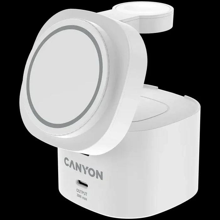 Canyon 4-σε-1 30W ασύρματη βάση φόρτισης με καλώδιο 1m, λευκή