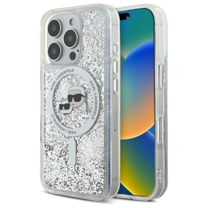 Karl Lagerfeld KLHMP16LLGKCSGH Apple iPhone 16 Pro hardcase Liquid Glitter Karl&Choupette Head Magsafe transparent