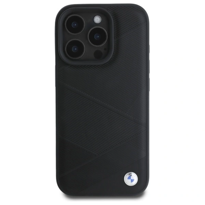BMW BMHCP16X23RCGPK Apple iPhone 16 Pro Max hardcase Sign Leather Crossing Lines Pattern black