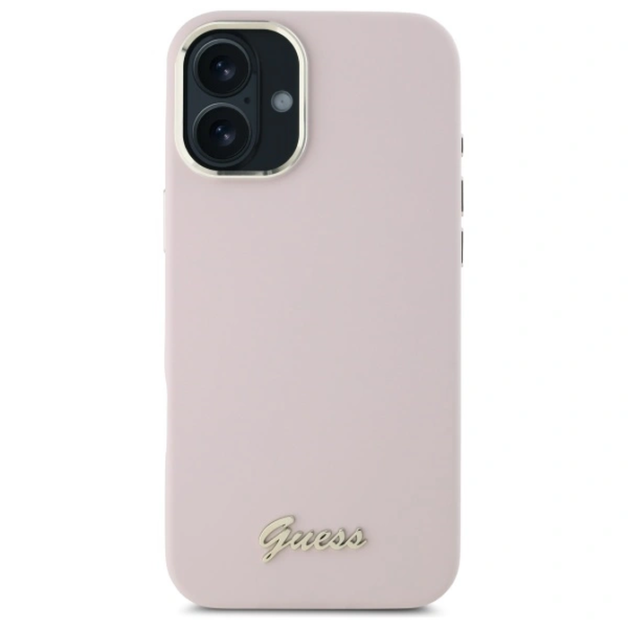 Guess GUHCP16MSMBSLP Apple iPhone 16 Plus hardcase Silicone Script Metal Logo & Frame pink