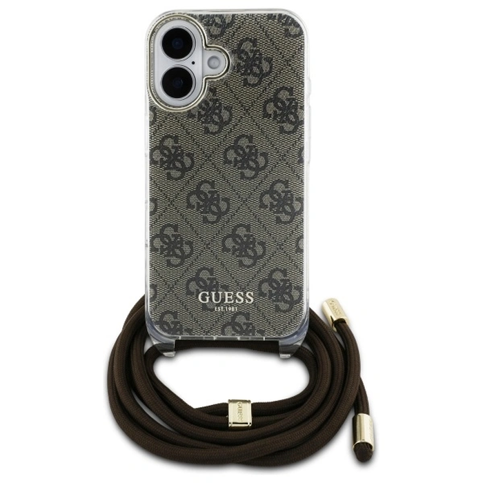 Guess GUHCP16SHC4SEW Apple iPhone 16 hardcase Crossbody Cord 4G Print brown