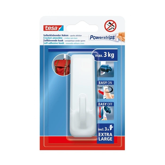 tesa Powerstrips Haken XL Rechteck αυτοκόλλητος γάντζος XL 3 kg λευκός