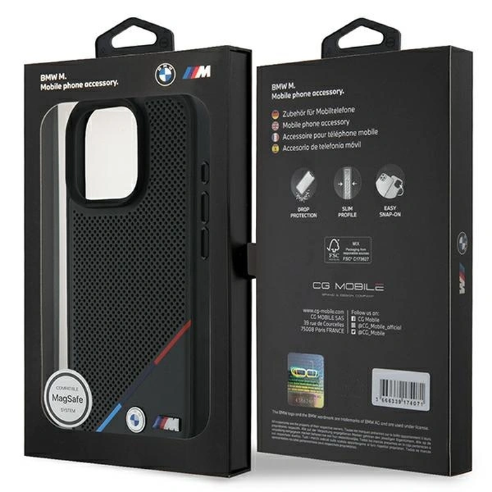 BMW BMHMP16L23PUPDK Apple iPhone 16 Pro hardcase M Perforated Tricolor Line MagSafe black