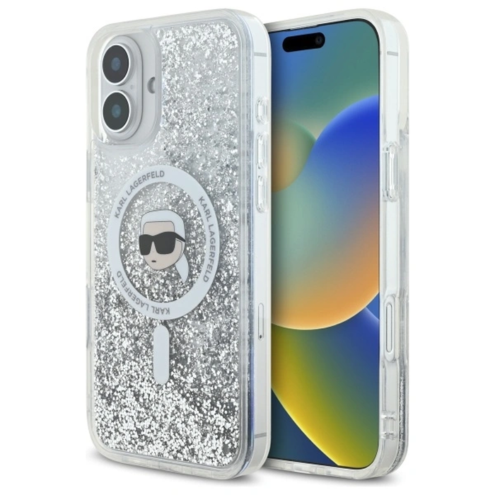 Karl Lagerfeld KLHMP16SLGKISGH Apple iPhone 16 hardcase Liquid Glitter Karl Head MagSafe transparent