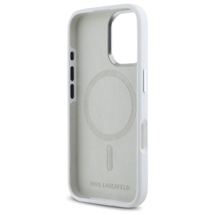 Karl Lagerfeld KLHMP16SSCMKMPCH Apple iPhone 16 hardcase Silicone Initial Metal Logo MagSafe white