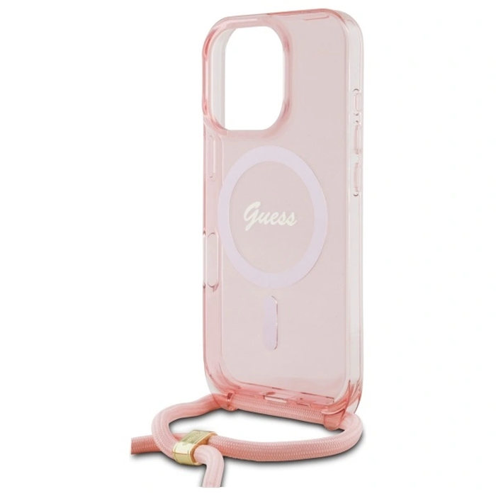 Guess GUHMP16LHCTSGNSP Apple iPhone 16 Pro hardcase Crossbody Cord Script MagSafe pink