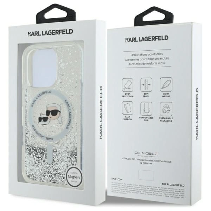 Karl Lagerfeld KLHMP16XLGKCSGH Apple iPhone 16 Pro Max hardcase Liquid Glitter Karl&Choupette Head MagSafe transparent