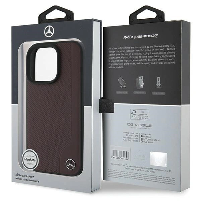 Mercedes MEHMP16L23RBGVR Apple iPhone 16 Pro hardcase MB Wood Imitation Leather MagSafe red