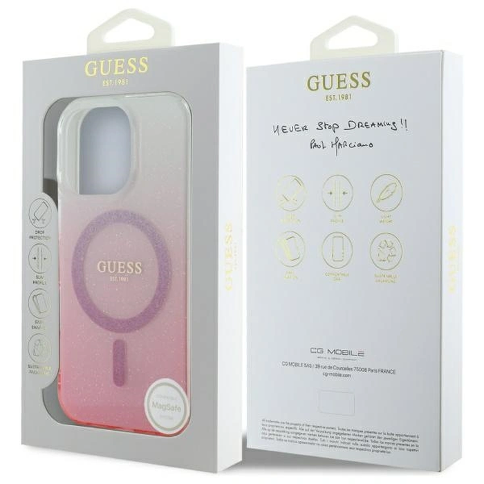 Guess GUHMP16LHGRCELP Apple iPhone 16 Pro hardcase IML Glitter Gradient MagSafe pink