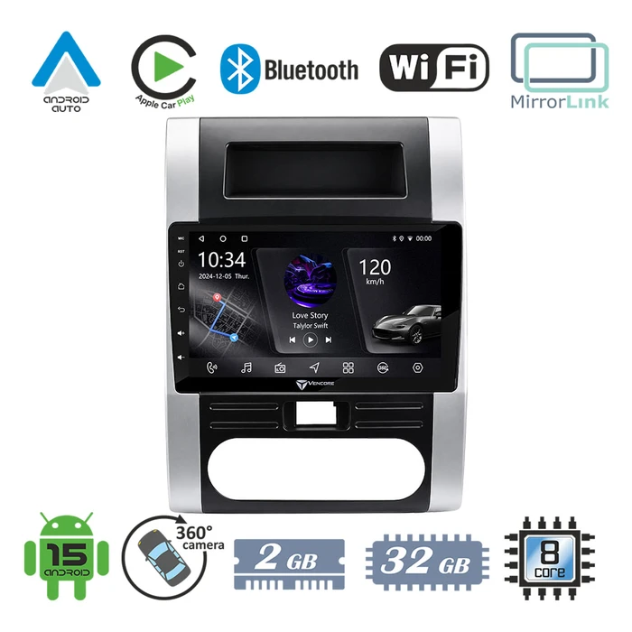 VenCore 3236-10006-0223S - 10.1" Android 15 PX5S Octa‑Core 2GB/32GB IPS Multimedia Display for Nissan X‑Trail 2007-2013 - Silver
