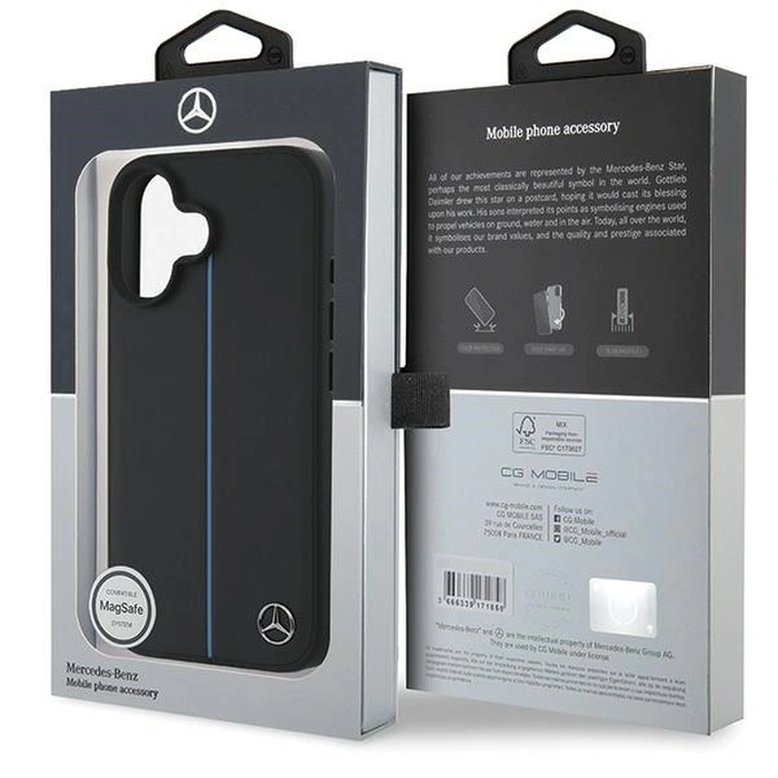 Mercedes MEHMP16S23RURBK Apple iPhone 16 hardcase MB Blue Line Leather MagSafe black