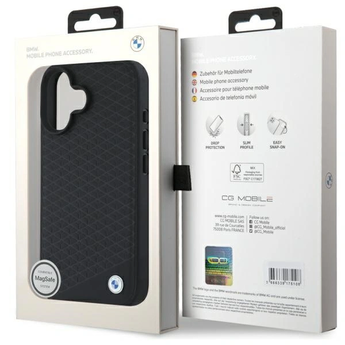 BMW BMHMP16S23RDDK Apple iPhone 16 hardcase Sign Leather Diamond Metal Logo MagSafe black