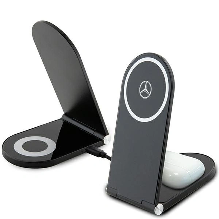 Mercedes MEMFBGSLK foldable 2-in-1 wireless charger 15W Silver Star MagSafe black