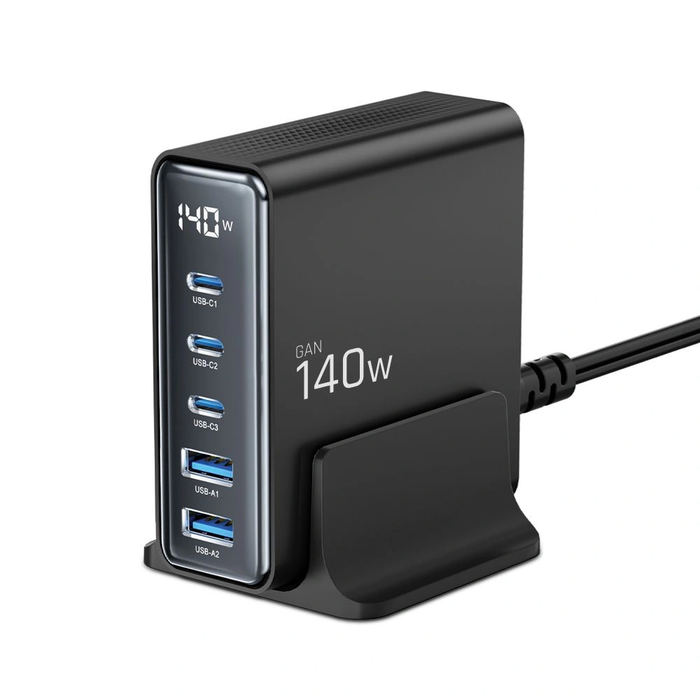 Tech-Protect DC140W-GAN 5-port 2xUSB-A, 3xUSB-C Desktop Charger PD140W / QC3.0 Black