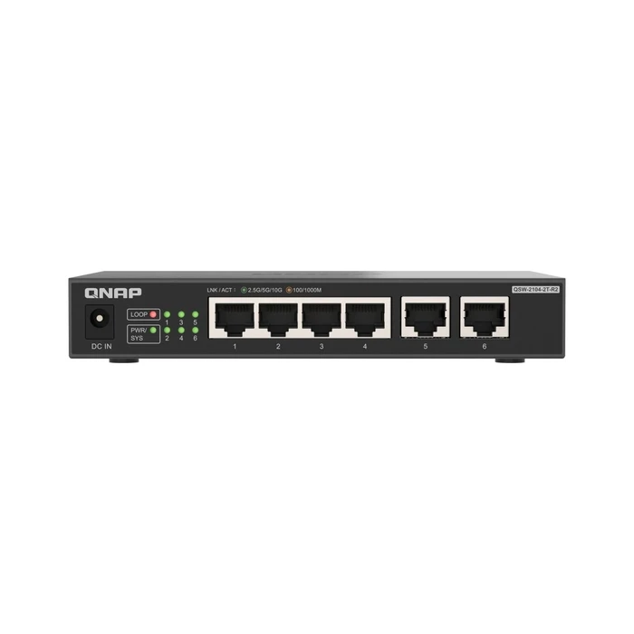 QNAP QSW-2104-2T-R2 Unmanaged L2 Switch, 6 Θύρες Gigabit (4x1GbE + 2x10GbE)