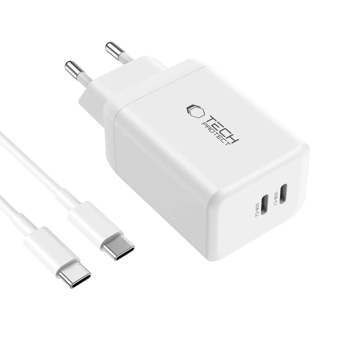 Tech-Protect NC45W-GAN 2xUSB-C Network Charger PD45W + USB-C Cable White