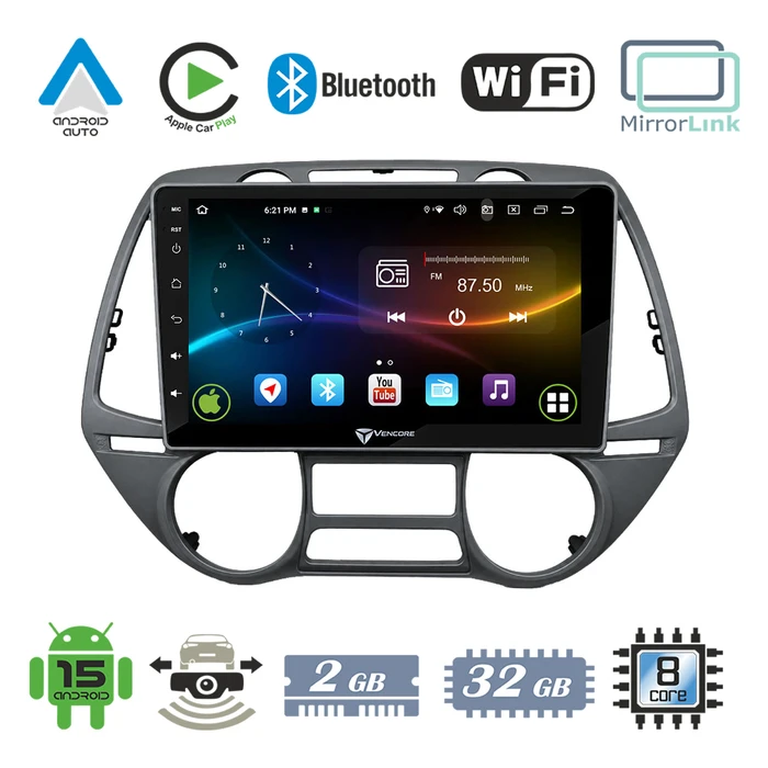 VenCore 3236-10007-0709G - Οθόνη Multimedia Android 15 9" για Hyundai i20 2009-2012 Auto A/C, Γκρι