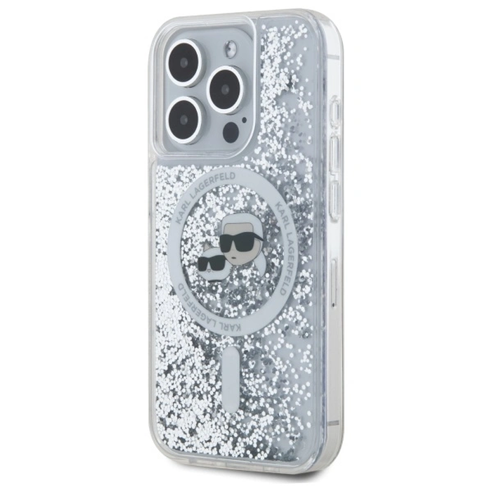Karl Lagerfeld KLHMP15XLGKCSGH Apple iPhone 15 Pro Max hardcase Liquid Glitter Karl&Choupette Head MagSafe transparent