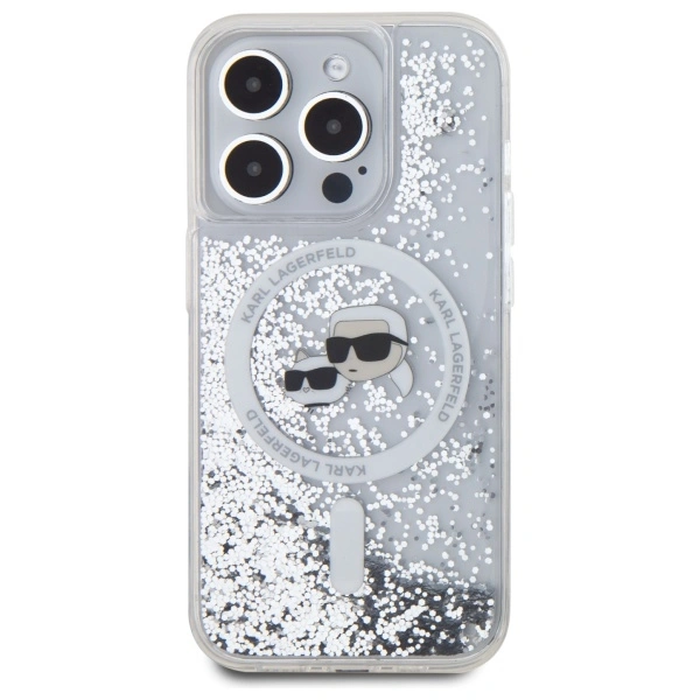 Karl Lagerfeld KLHMP15XLGKCSGH Apple iPhone 15 Pro Max hardcase Liquid Glitter Karl&Choupette Head MagSafe transparent