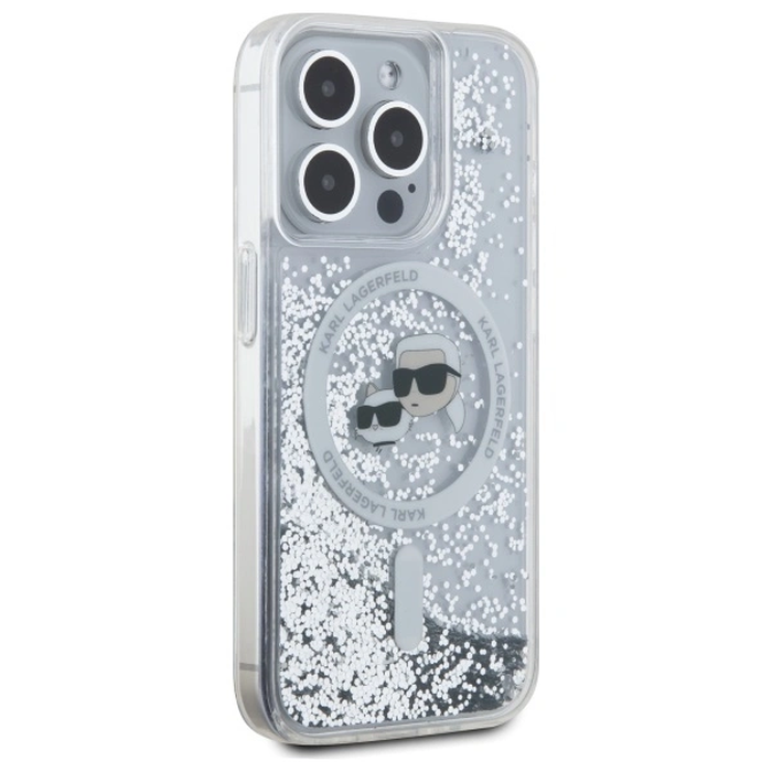 Karl Lagerfeld KLHMP15XLGKCSGH Apple iPhone 15 Pro Max hardcase Liquid Glitter Karl&Choupette Head MagSafe transparent