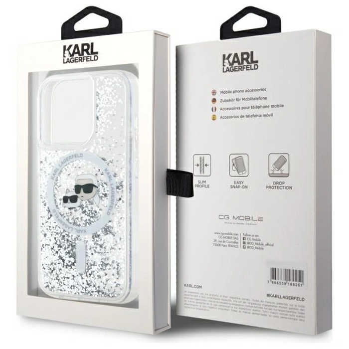Karl Lagerfeld KLHMP15XLGKCSGH Apple iPhone 15 Pro Max hardcase Liquid Glitter Karl&Choupette Head MagSafe transparent