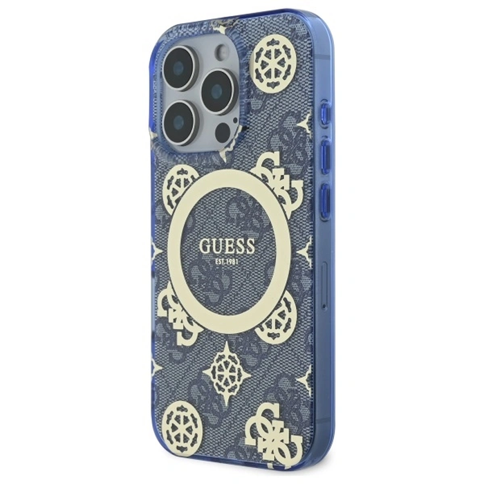 Guess GUHMP16LH4PYEEB Apple iPhone 16 Pro hardcase IML Peony On 4G Background MagSafe blue