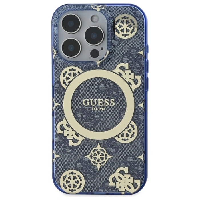 Guess GUHMP16LH4PYEEB Apple iPhone 16 Pro hardcase IML Peony On 4G Background MagSafe blue