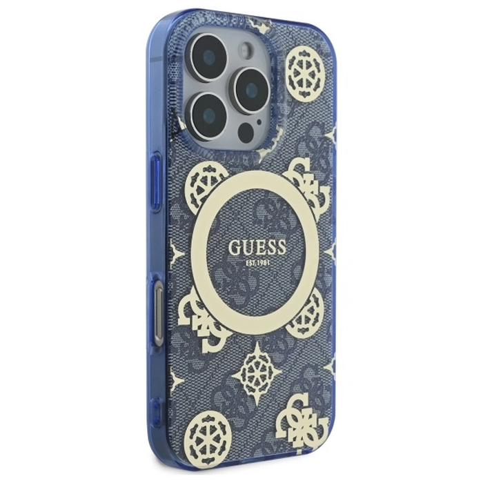 Guess GUHMP16LH4PYEEB Apple iPhone 16 Pro hardcase IML Peony On 4G Background MagSafe blue