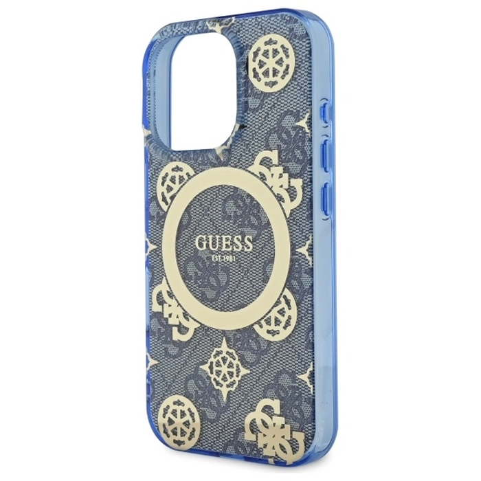 Guess GUHMP16LH4PYEEB Apple iPhone 16 Pro hardcase IML Peony On 4G Background MagSafe blue