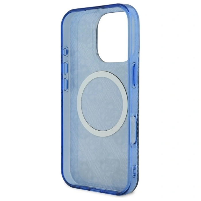 Guess GUHMP16LH4PYEEB Apple iPhone 16 Pro hardcase IML Peony On 4G Background MagSafe blue