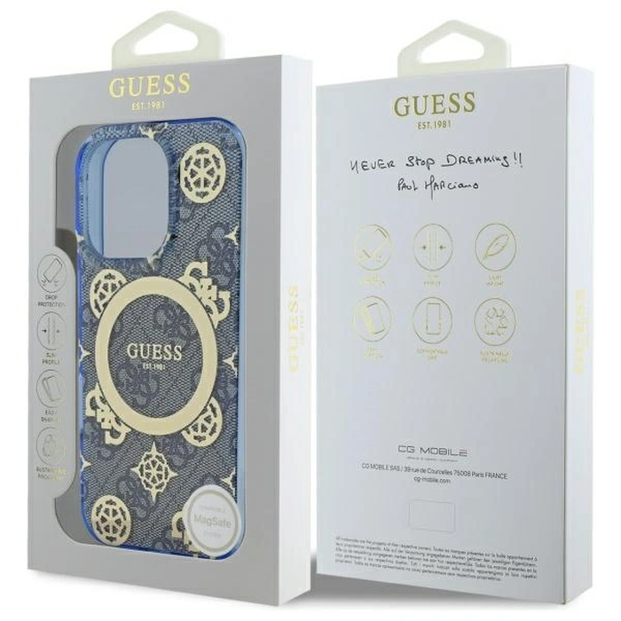 Guess GUHMP16LH4PYEEB Apple iPhone 16 Pro hardcase IML Peony On 4G Background MagSafe blue