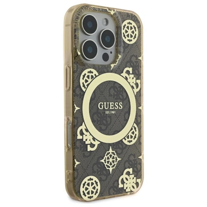 Guess GUHMP16LH4PYEEW Apple iPhone 16 Pro hardcase IML Peony On 4G Background MagSafe brown