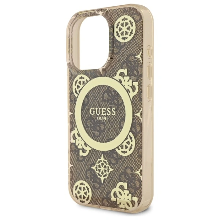 Guess GUHMP16LH4PYEEW Apple iPhone 16 Pro hardcase IML Peony On 4G Background MagSafe brown